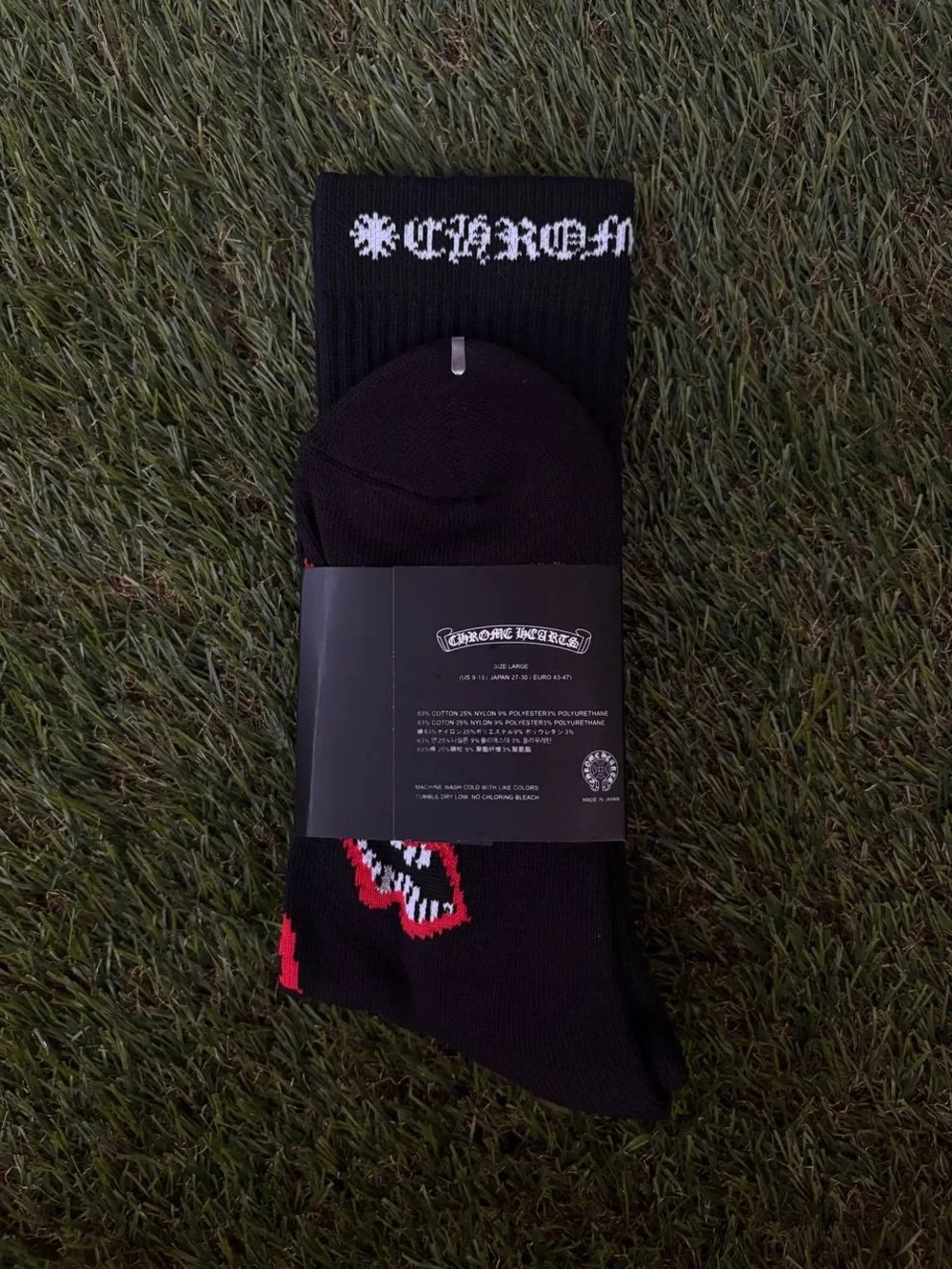 Chrome Hearts Black Crew Socks with Red Lip Motif